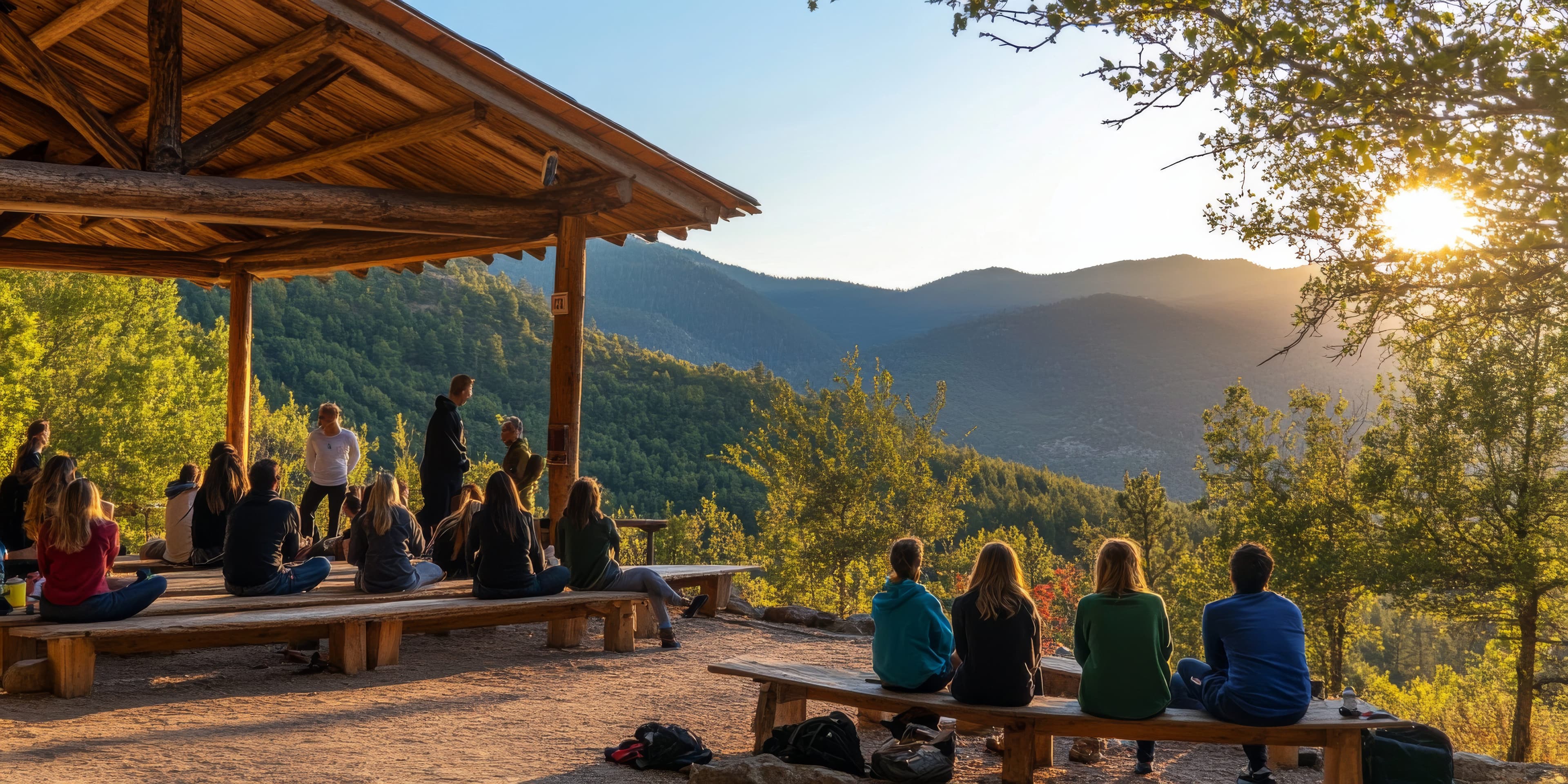 A team-building session overlooking the mountains