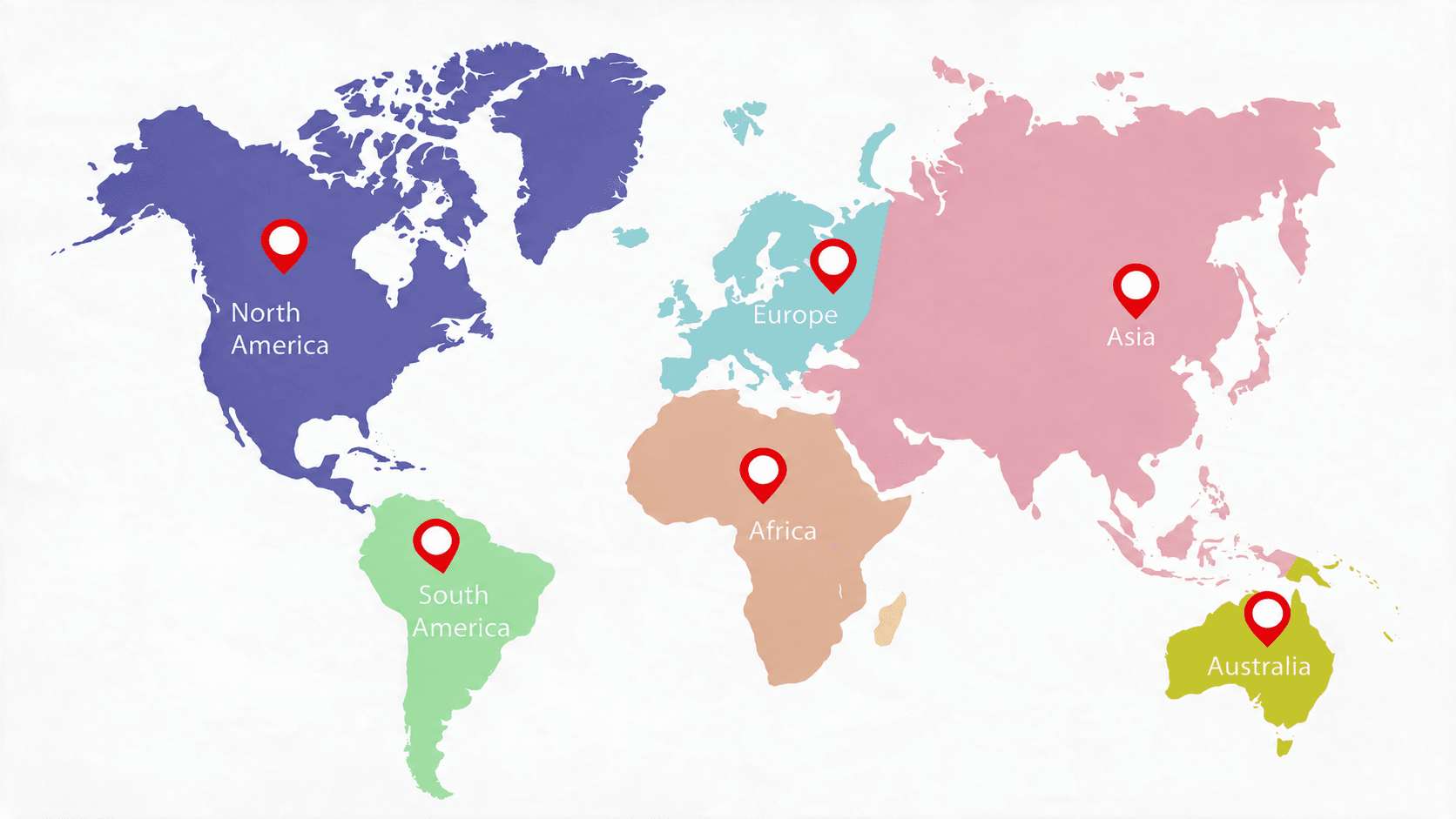 A world map marking the continents End2End Hospitality works across